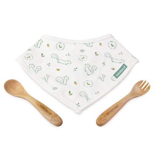 Miniland餐巾餐具組-餐巾+湯匙+叉子 (2款選擇)