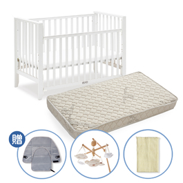 奇哥簡約中床(灰)+獨立筒嬰兒彈簧中床墊(贈肚圍+防水尿墊+床頭音樂鈴)