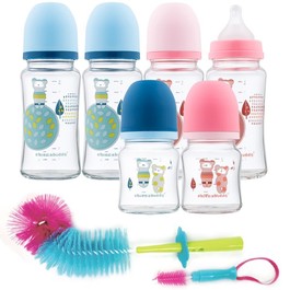 【特惠組】親乳實感防脹氣玻璃奶瓶-寬口4大+2小