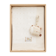 有機棉針織棉毯禮盒-洞洞厚款(毯子+安撫玩偶)