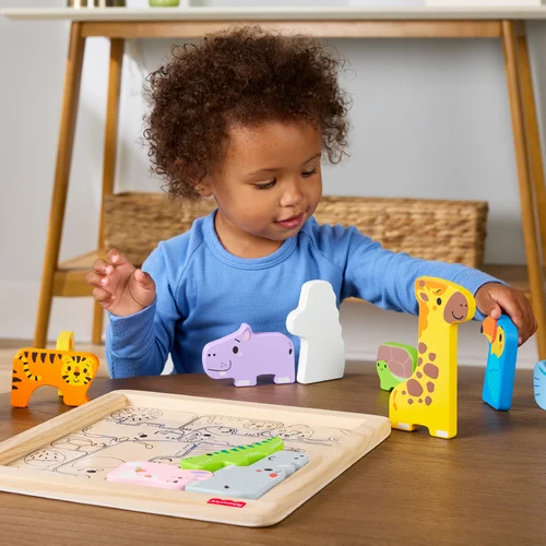 費雪木製玩具動物積木拼圖
