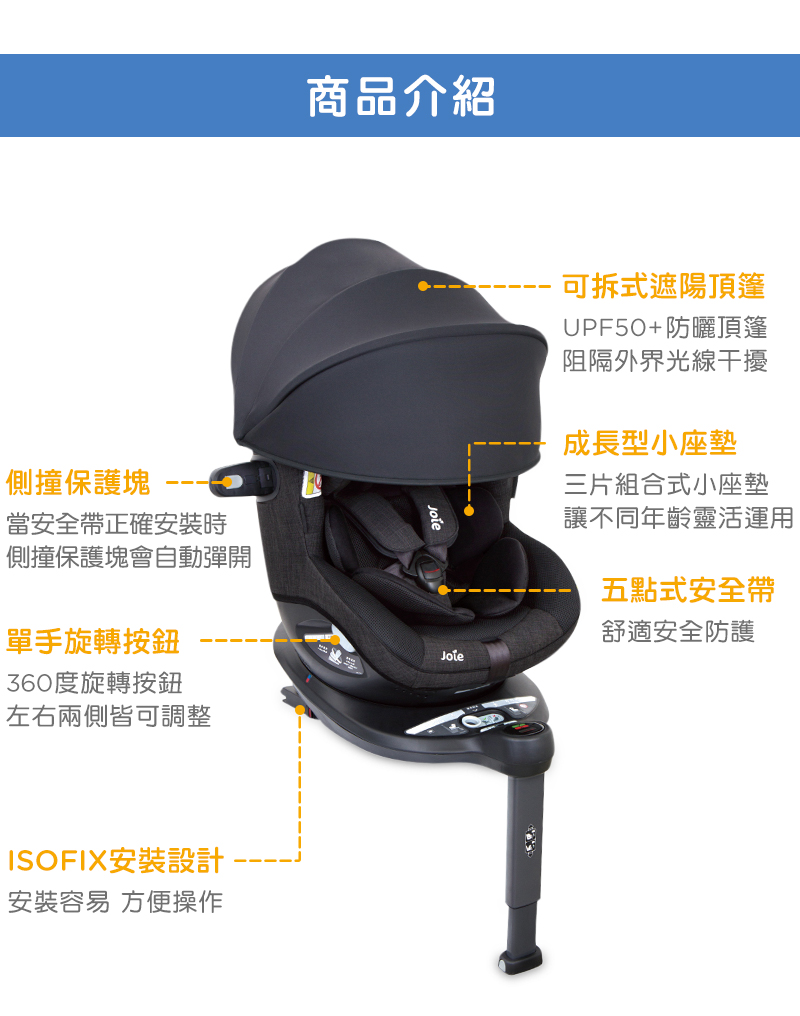 奇哥Joie汽座推薦｜i-Spin360&trade; 0-4歲全方位汽座全罩款